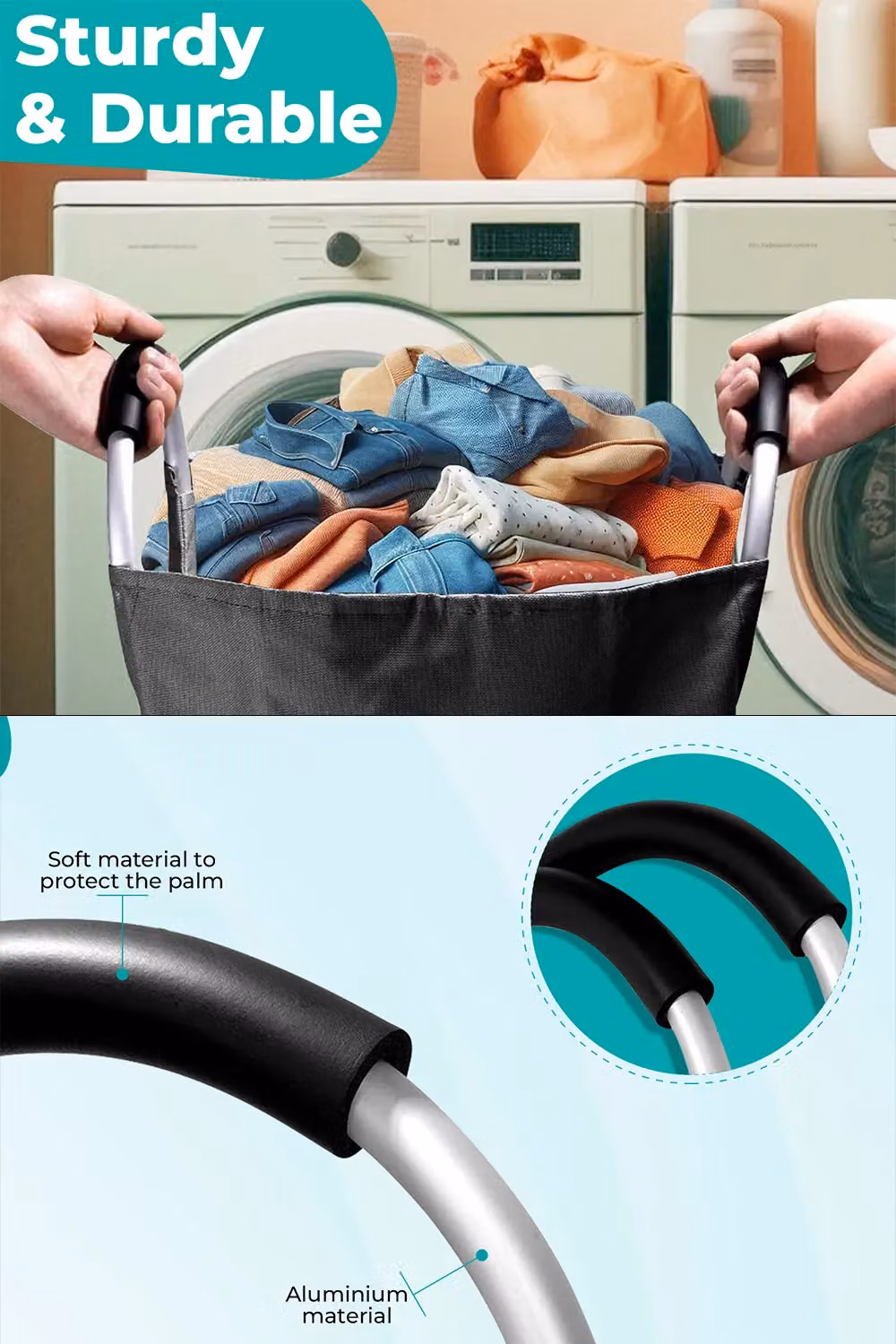 Neel Blue 43L Collapsible Laundry Basket with Handles in Black and Blue – 4