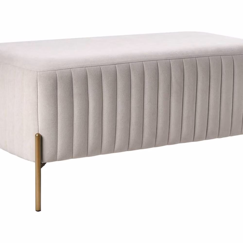 Wyld Haus Off White Velvet Rectangular Bench with Gold Metal Legs – 2