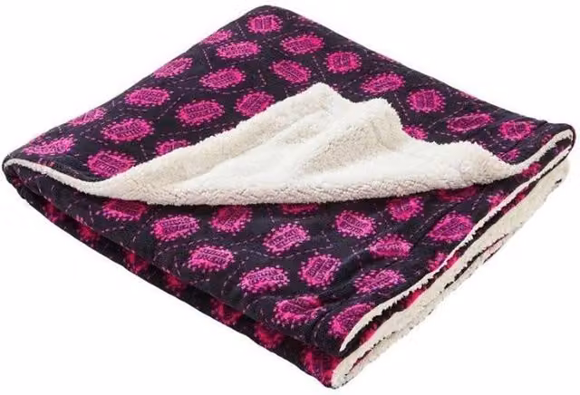 Just Essentials Reversible Geometric Plush Fleece Blanket in Black and Pink, Small – 4