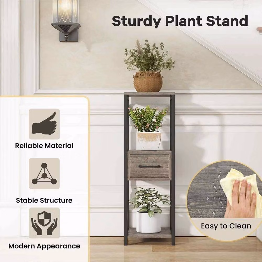 KORVIXA 3 Tier Tall Metal Plant Stand in Matt Grey – 4