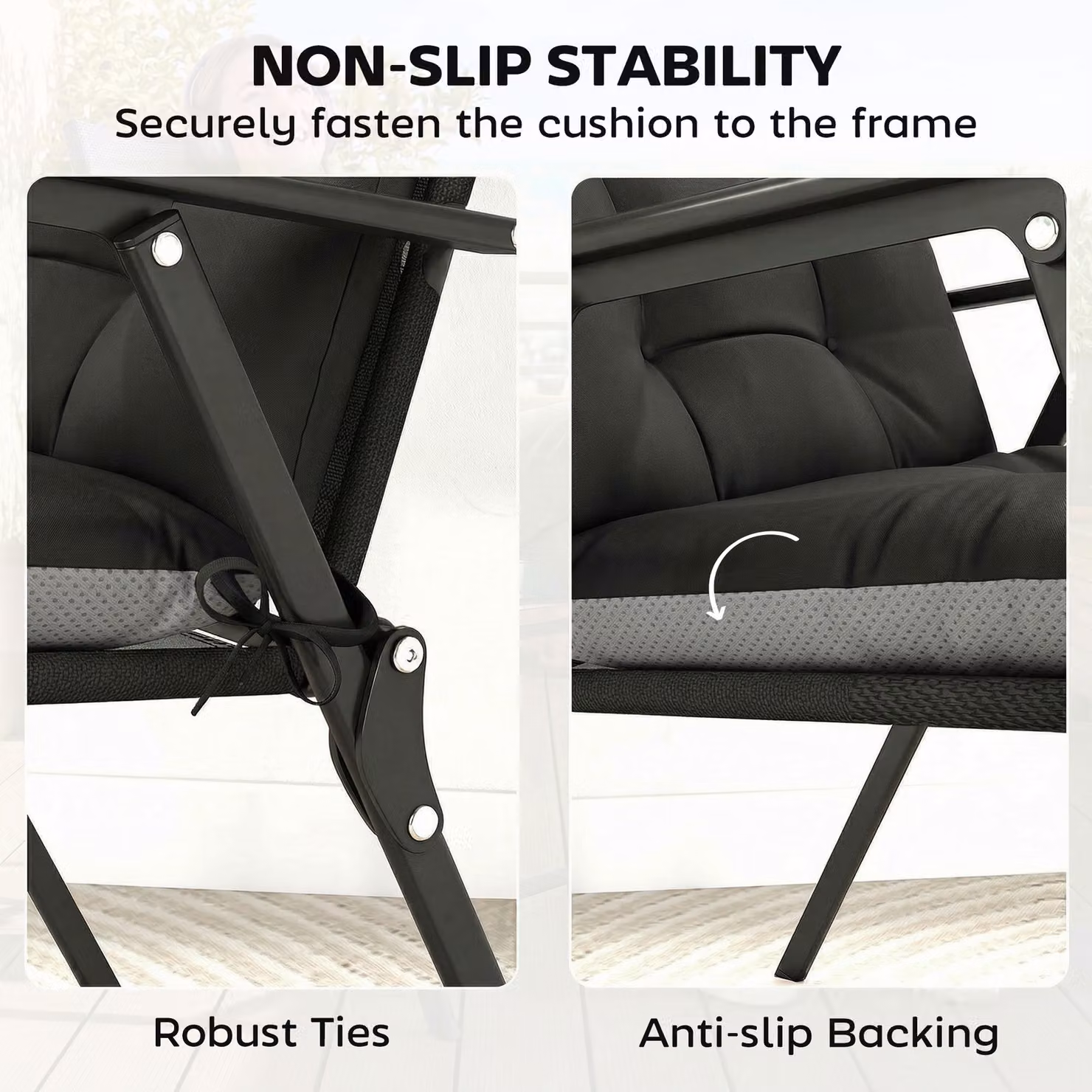 Outsunny Set of 4 Waterproof Non-Slip Patio Chair Cushions in Black, W/D: 112 x 53 cm – 5