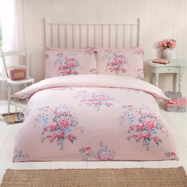 Rapport Home Kate Floral Cotton Flannelette Duvet Set and Pillowcase in Pink