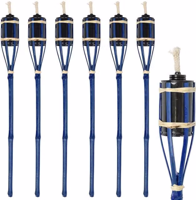 Harbour Housewares Blue Bamboo Garden Fire Torches, Pack of 6, Height: 60 cm