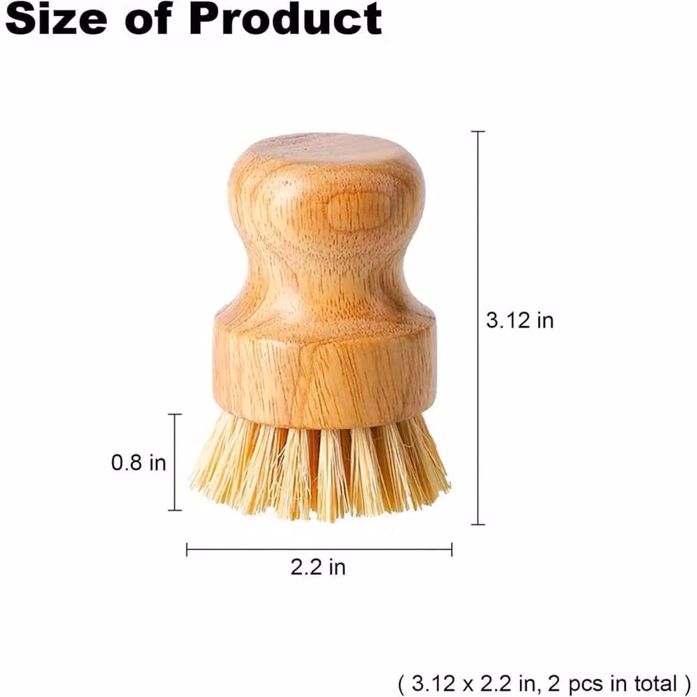 Havendro 2 Pack Bamboo Palm Scrub Dish Brush Set in Brown and Beige – 2