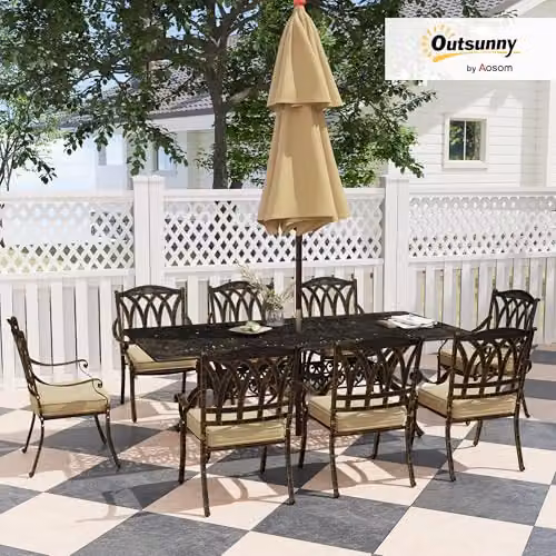 Outsunny 9 Piece Cast Aluminium Garden Dining Set in Bronze Tone – 2