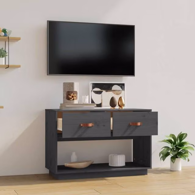 Berkfield Home Grey Solid Wood Pine TV Cabinet W: 90 cm, D: 40 cm, H: 60 cm