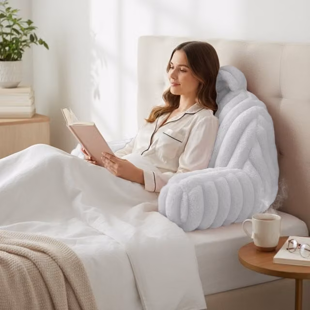 Velosso Plush Supersoft Jumbo Cord Ribbed Back Supporting Cushion in White