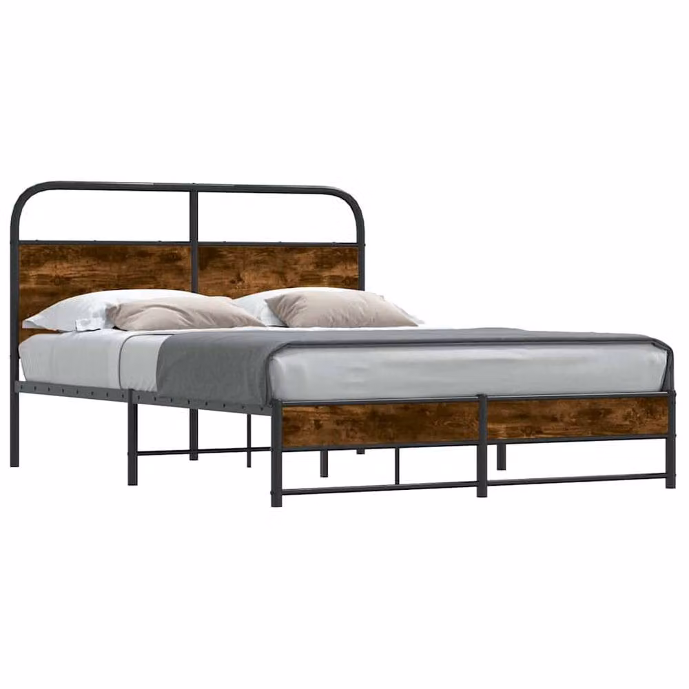 Berkfield Home Elegant Bed Frame in Smoked Oak and Brown, W/D/H: 140 x 190 cm – 3