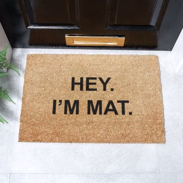 Artsy Mats Hey I'm Mat Brown Coir and Natural Rubber Non-Slip Weatherproof Rectangular Doormat