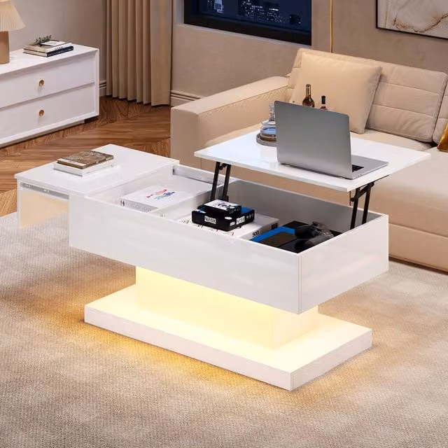 Merax Modern High Gloss White Extendable Lift-Top Coffee Table, W: 100 cm
