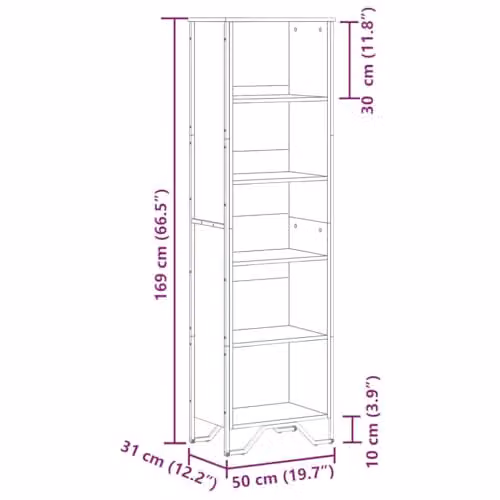 vidaXL Modern Brown Oak Bookcase in Engineered Wood, W: 50 cm, D: 31 cm, H: 169 cm – 2