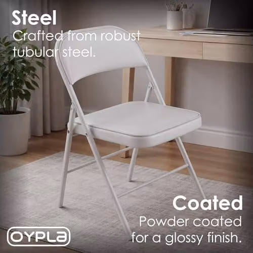 Oypla White Padded Folding Metal Office Chair with Synthetic Leather Seat – 3