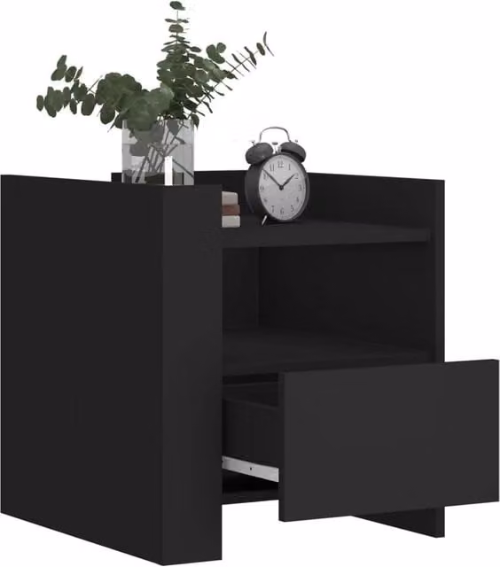 Berkfield Home Decorative Black Bedside Cabinet in Engineered Wood W/D/H: 45 x 50 x 50 cm – 1