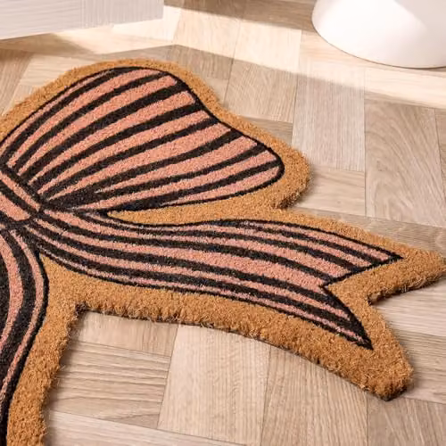 OHS Bow Shaped Coir Doormat, Non-Slip Pink and Brown, W: 50 cm, D: 60 cm – 2