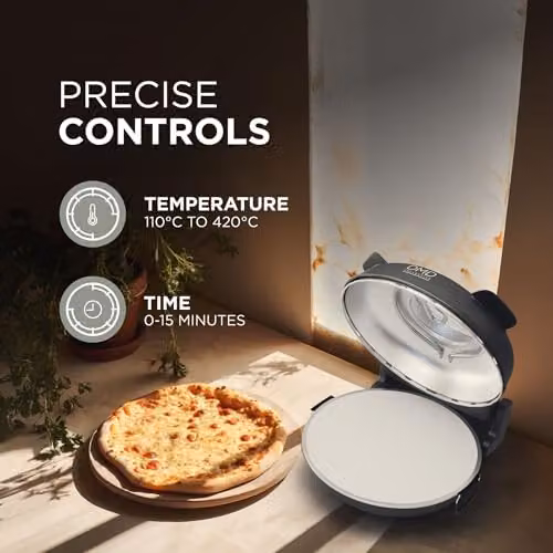 DMD Collective 12 inch Electric Pizza Oven with Stone Base, Glass Window and Timer, Black – 7