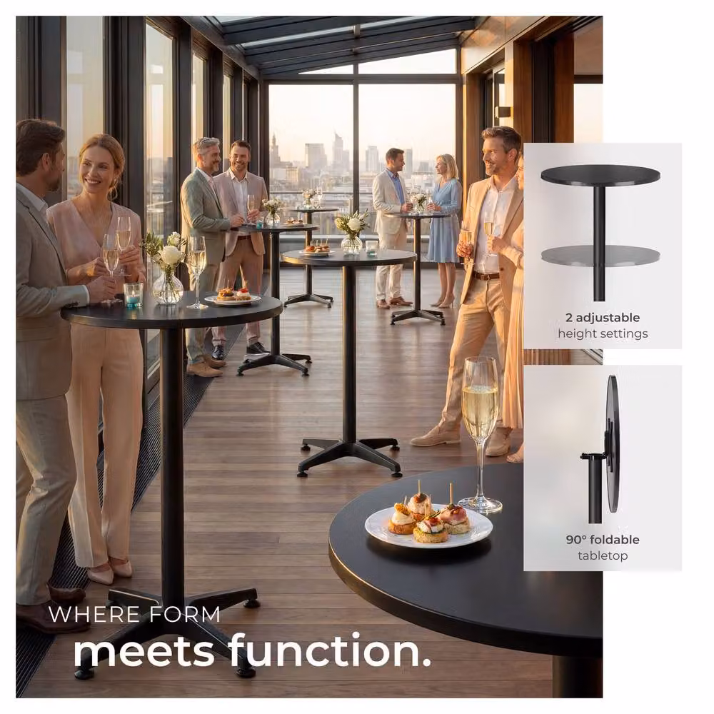 tectake Viktor Aluminum Bistro Table in Black, Foldable and Height-Adjustable, Diameter: 60 cm – 4