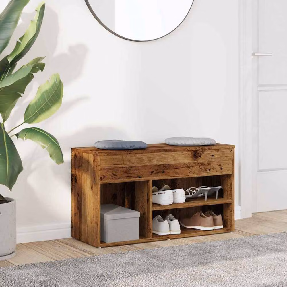 Berkfield Home Rustic Old Wood Shoe Bench in Brown, W/D/H: 80 x 30 x 45 cm – 3