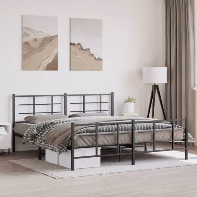 Berkfield Home Metal Bed Frame with Footboard, Black, W: 183 cm, D: 213 cm – 1