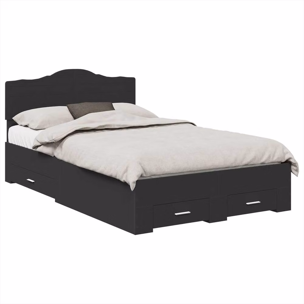 Berkfield Home Modern Bed Frame with Headboard in Black, Engineered Wood, W: 135 cm, L: 190 cm – 2