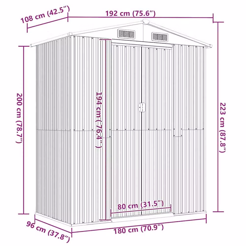 Berkfield Home Green Galvanised Steel Garden Shed, W/D/H: 192 x 108 x 223 cm – 4