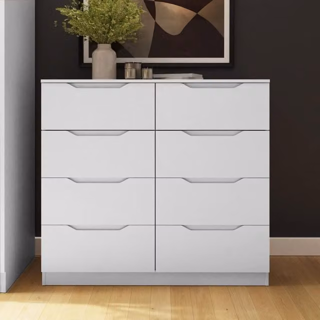 FWStyle Luno White 8 Drawer Chest of Drawers H 99 cm, W 110 cm, D 40 cm