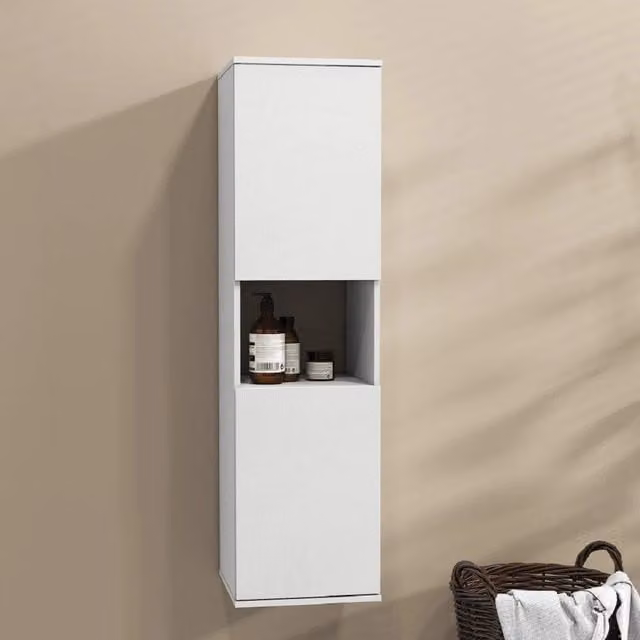EONLION Wall Mounted White Bathroom Cabinet with 5 Shelves and Hinged Doors, W: 30 cm, D: 30 cm, H: 110 cm – 1