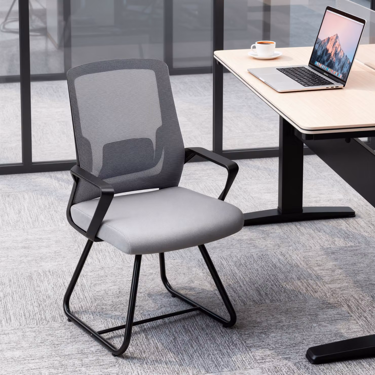 HOMCOM Dark Grey Mesh Office Chair with Lumbar Support and Metal Base – 2