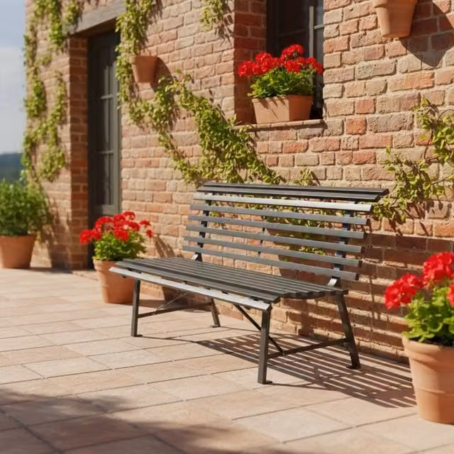 sweeek 2-Seater Steel Garden Bench in Anthracite Grey, W/D/H: 120 x 40 x 81.5 cm – 1