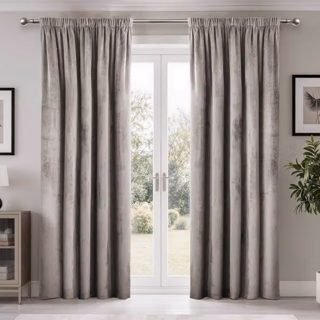 New Edge Blinds Verbena Jacquard Pencil Pleat Curtains in Stone, Width: 228 cm, Drop: 228 cm