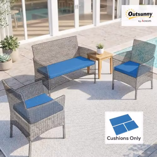 Outsunny Set of 3 Rectangular Rattan Garden Seat Cushion Pads in Blue – 2