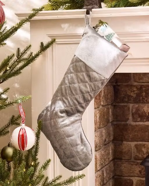 Dibor Set of 4 Harrington Quilted Grey Velvet Christmas Stockings