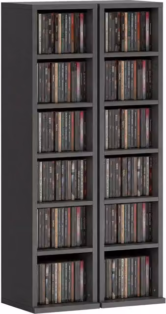 Rolipo 2 Pack Black CD DVD Media Storage Towers with Adjustable Shelves