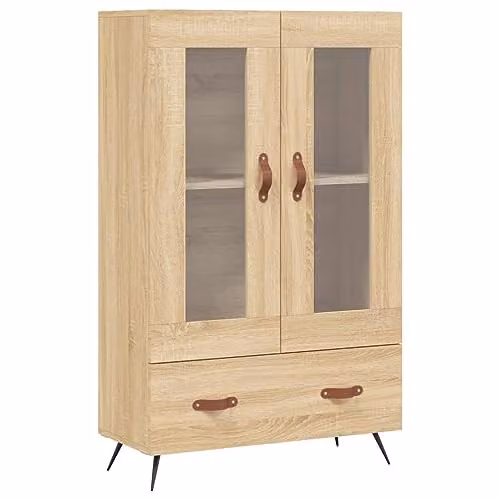vidaXL Modern Highboard in Brown Sonoma Oak with Glass Doors, W/D/H: 69.5 x 31 x 115 cm