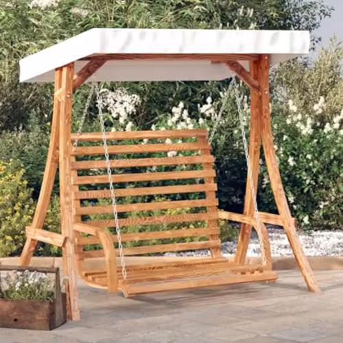 vidaXL Rustic Swing Hammock with Sun Canopy in Brown and Beige Treated Spruce Wood with Teak Finish – 2