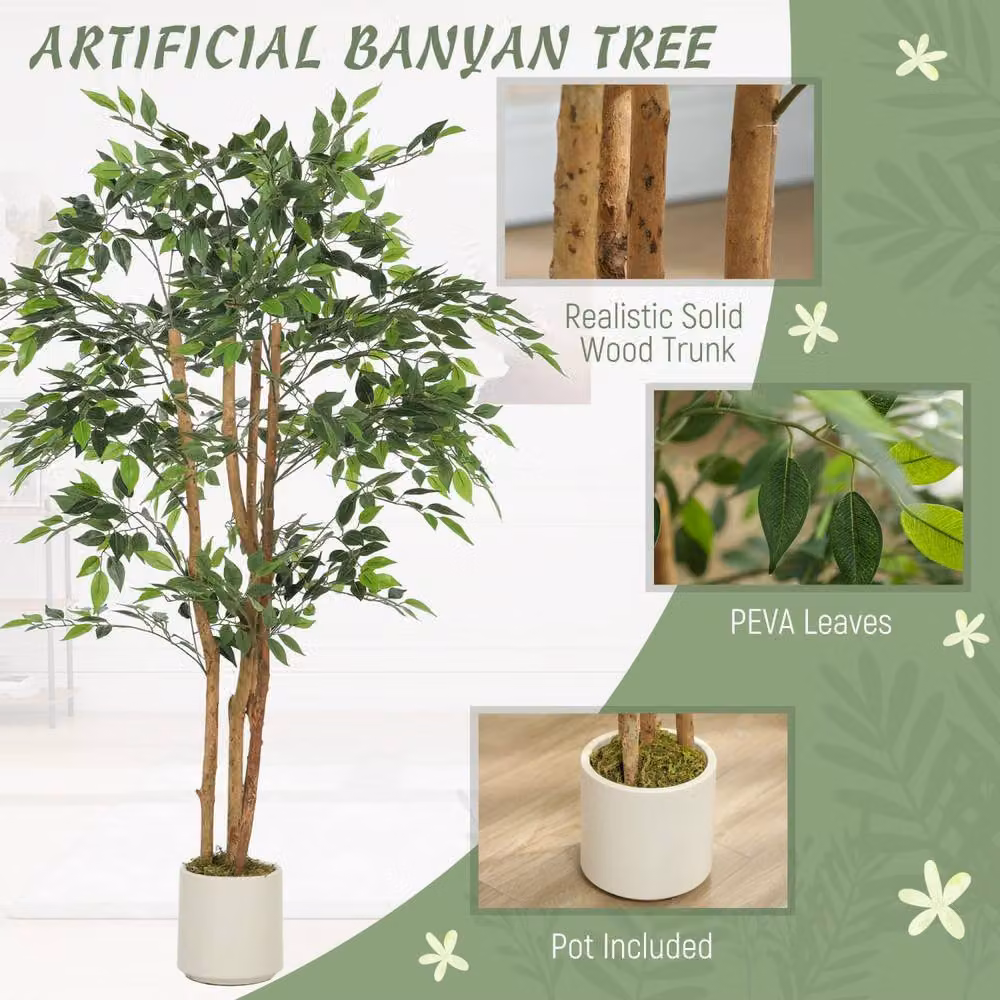 Wyld Haus Faluta 150cm Artificial Ficus Tree with Solid Wood Trunk in a White Pot, Green – 4