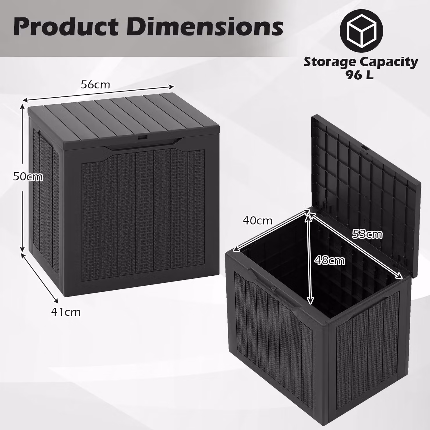 Costway 96L Outdoor Storage Deck Box with Lockable Lid in Black – 2