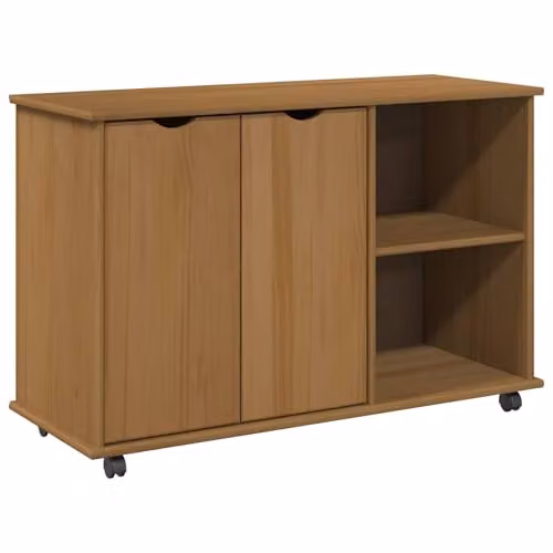 vidaXL Rolling Cabinet in Honey Brown, Solid Pine Wood, W/D/H: 100 x 39 x 65.5 cm