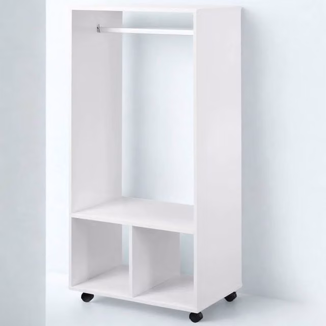 Pirlo Plush Open Wardrobe Clothes Rail with Storage Shelves and Wheels, White, W/D/H: 128 x 40 x 40 cm