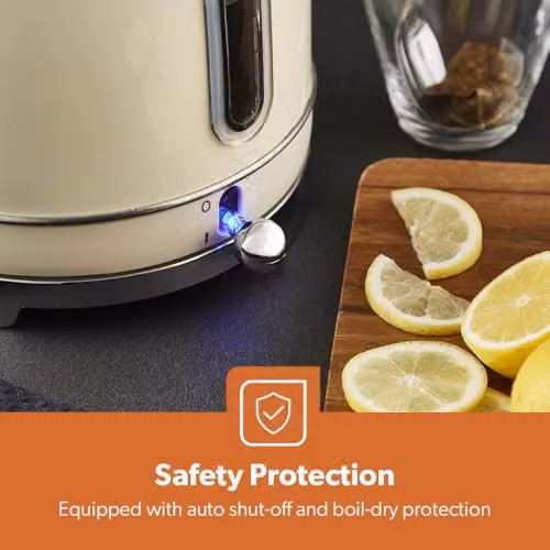 Geepas RetroVive 1.8L Electric Kettle in Beige with Stainless Steel and Auto Shut-Off – 5