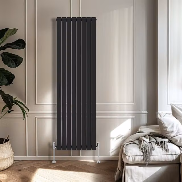 Right Radiators Double Panel Flat Panel Vertical Radiator in Black, H 180 cm x W 54.4 cm