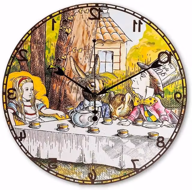 Ventryn Alice In Wonderland Backwards Hanging Wall Clock, Multicolour, Round, Analog, Vintage Style – 1