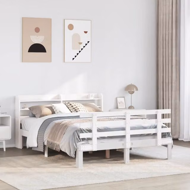Berkfield Home White Bed Frame with Headboard and Side Compartments, W/D/H: 140 x 200 cm