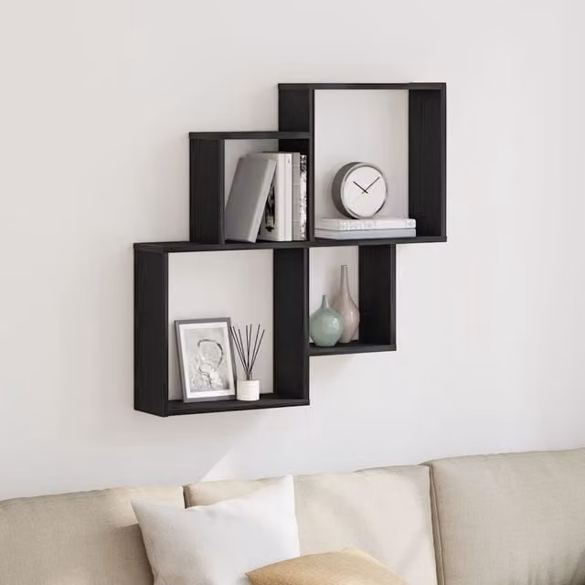 Berkfield Home Black Oak Wall Mounted Cube Cabinet, W/D/H: 80 x 15 x 78.5 cm