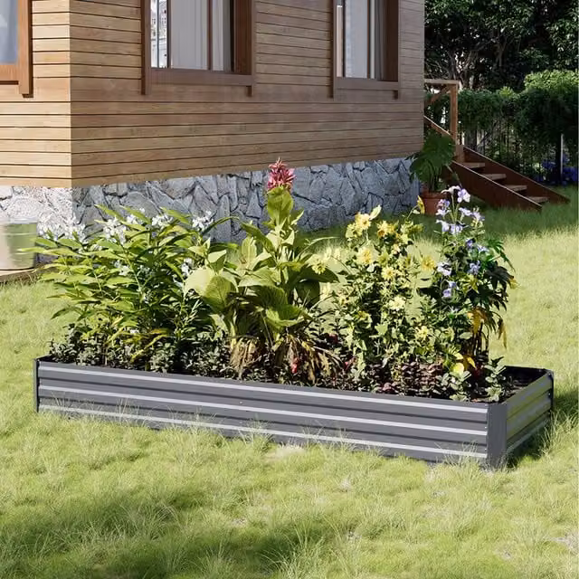 Lifeideas Grey Galvanised Steel Rectangular Metal Raised Bed