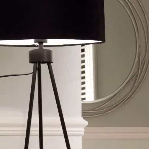 Pacific Lifestyle Minimalist Metal Tripod Floor Lamp in Black and Silver with Fabric Cylinder Shade – 4