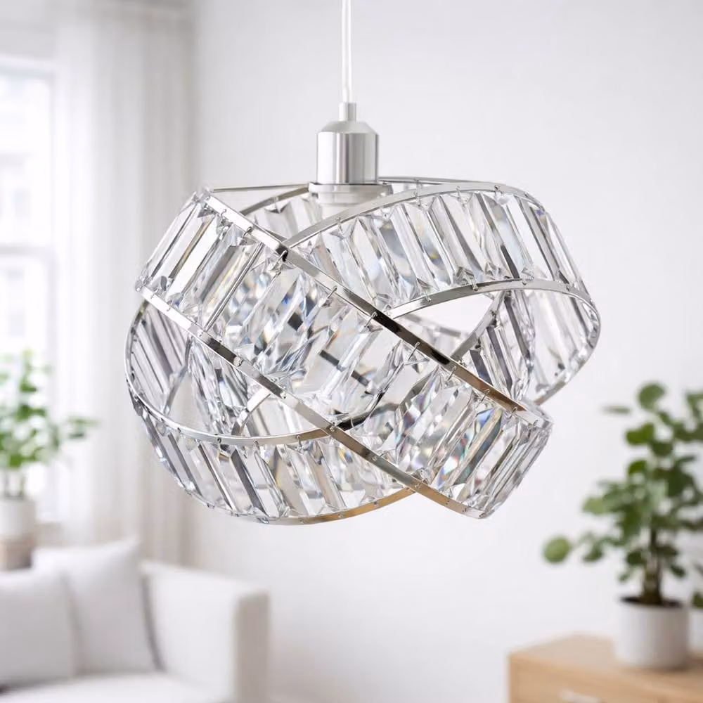 Voltico Modern 3-Tier Crystal Effect Acrylic Pendant Lampshade in Transparent and Black, Diameter: 32 cm – 2
