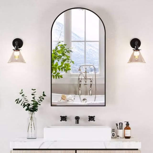 KEEPREAPER Modern Wall Mounted Black Bathroom Cabinet with Mirror on Door, W: 50 cm, H: 90 cm
