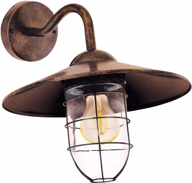Eglo Melgoa Outdoor Wall Light in Bronze and Copper with Transparent Glass
