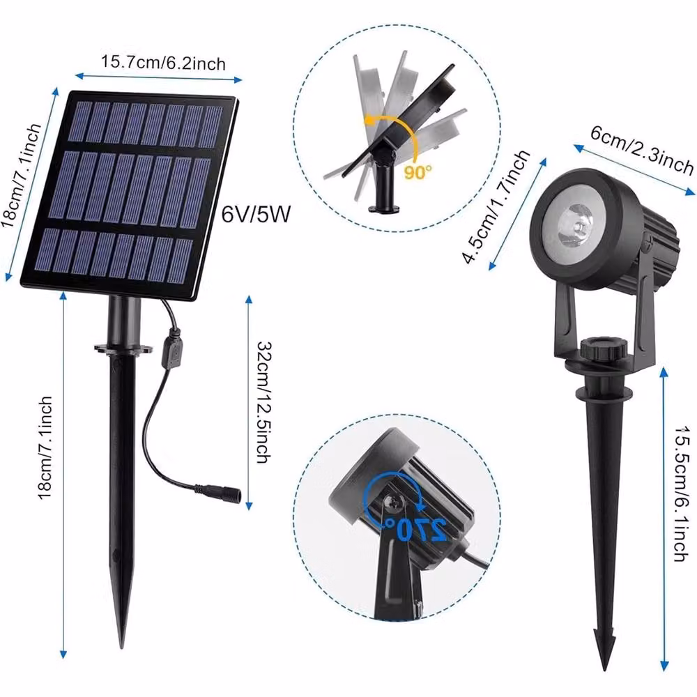 SPETLEK 6-in-1 Solar LED Outdoor Landscape Garden Spot Lights in Black – 2
