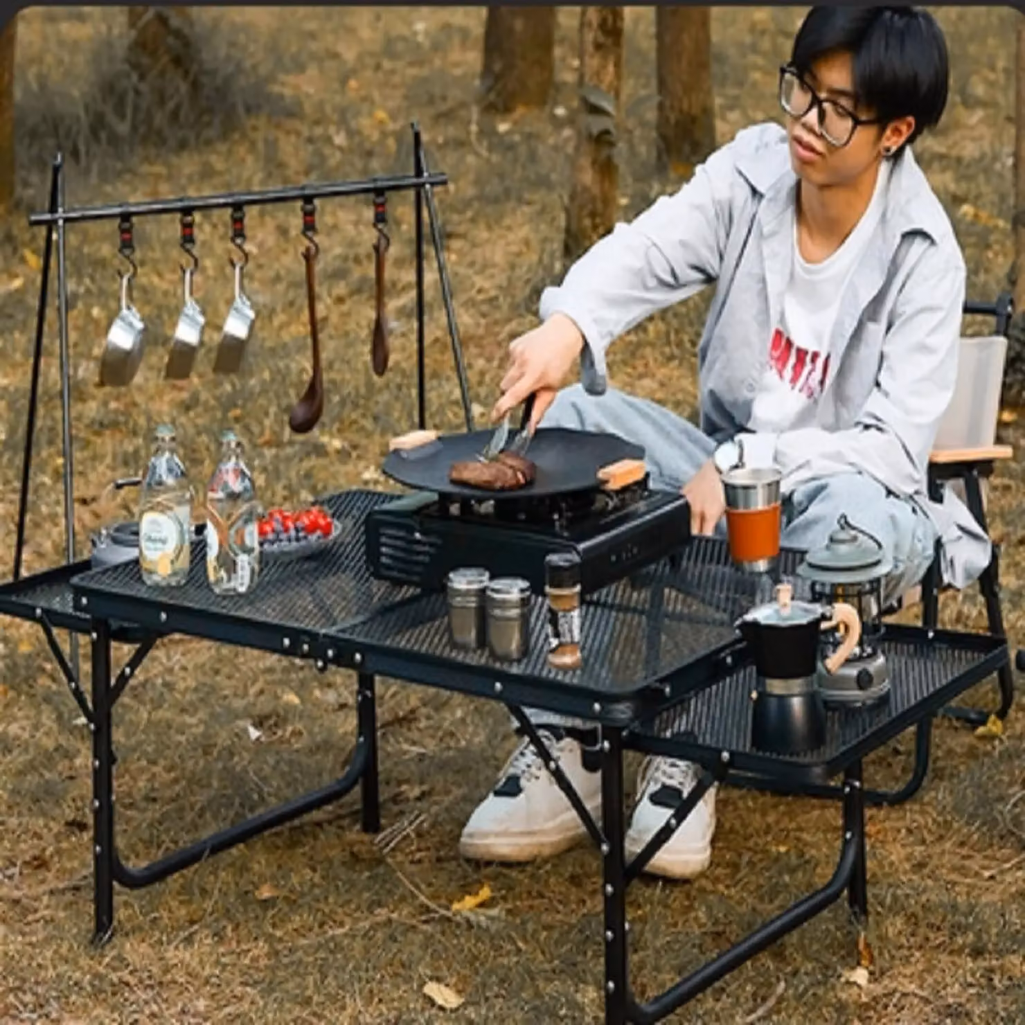 Leaper Portable Picnic BBQ Storage Table in Black, W/D/H: 60.0 x 40.0 x 27.0 cm – 2